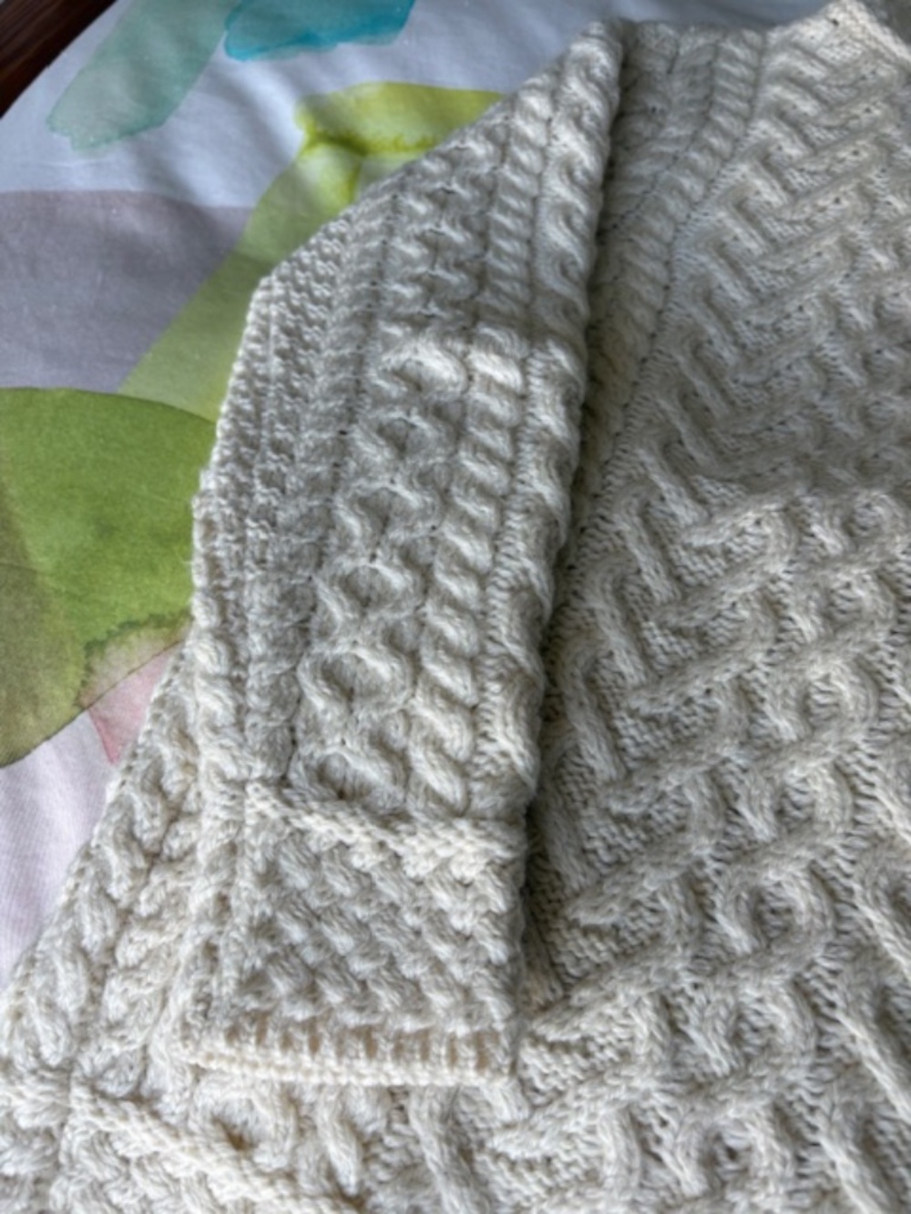 ARAN MOR Women's sz S Irish cable knit sweater polo neck natural white - Picture 11 of 14